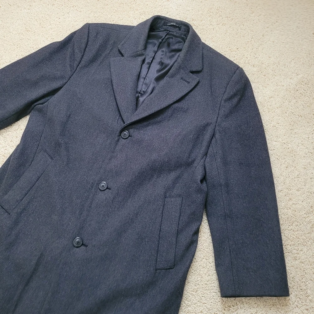 London Fog Men's 46R Wool Blend Gray Long Dress Coat Overcoat Topcoat Career